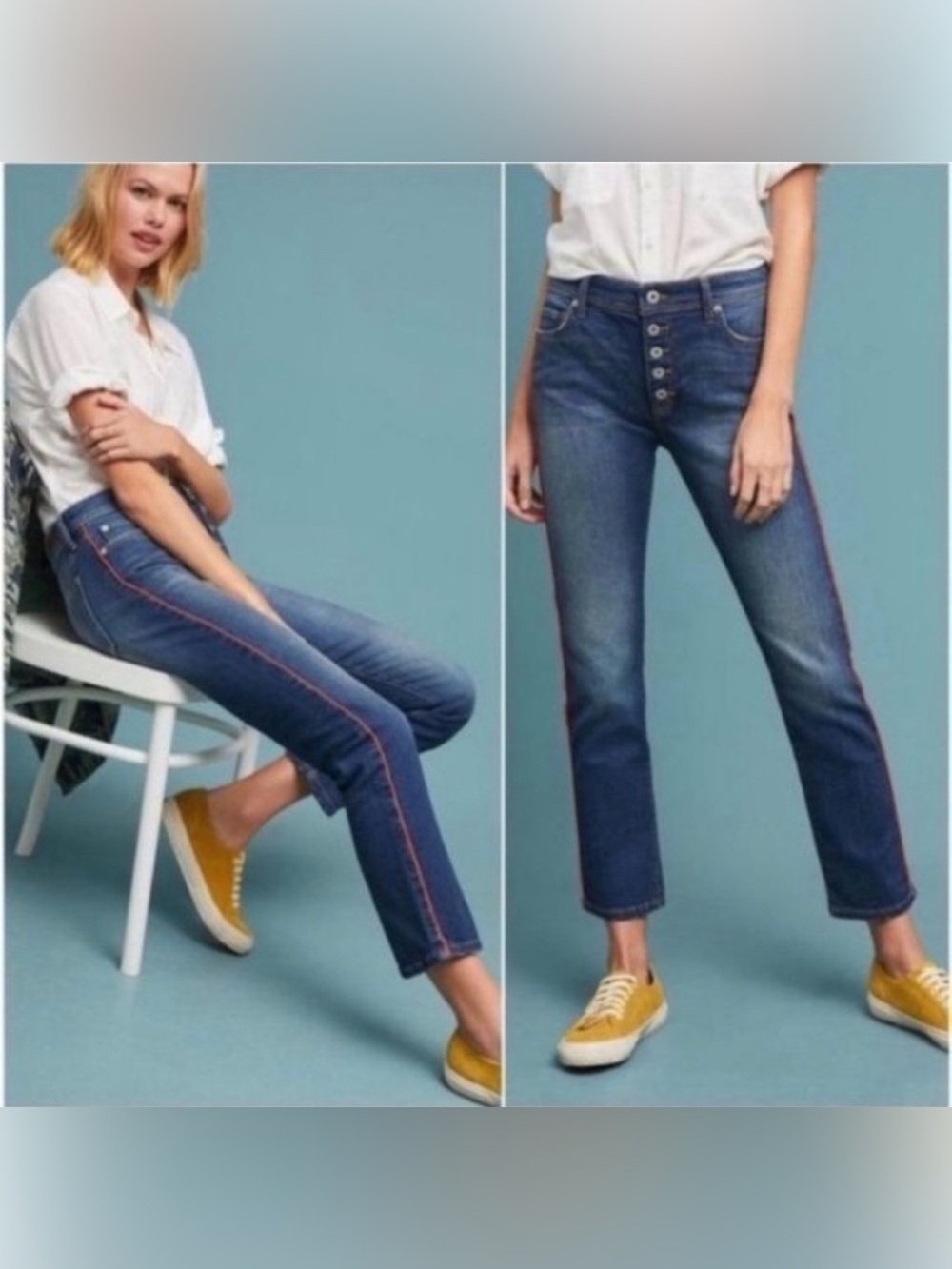 Pilcro X Anthropologie Relaxed Straight Leg Jean Red Stripe Size 31